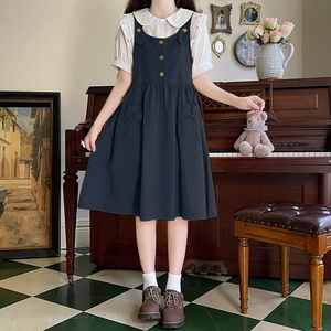 12-17岁中小学生日系工装背带裙套装夏季女孩衬衫连衣裙子两件套