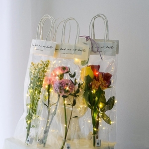 网红ins透明手提袋妇女节康乃馨礼品袋单支玫瑰花袋鲜花包装材料