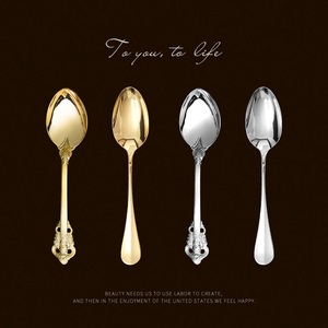 金色勺子欧式漂亮精致家用不锈钢甜品燕窝专用法式复古勺子高颜值