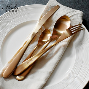 复古金色西餐刀叉勺西式家用高档餐厅 可爱304不锈钢叉子勺子套装