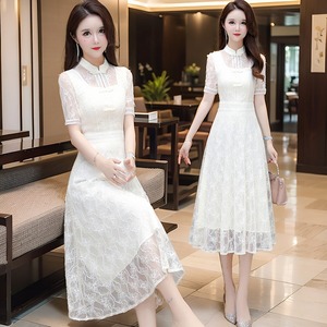 新中式国风女装2024新款夏款白色连衣裙女高级感小个子有袖假两件