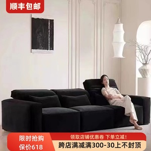 高靠背豆腐块沙发直排可调节靠头现代简约客厅雪尼尔黑色布艺沙发