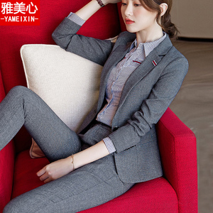 灰色格子西装套装女韩版英伦风气质显瘦复古小个子西服春秋短外套