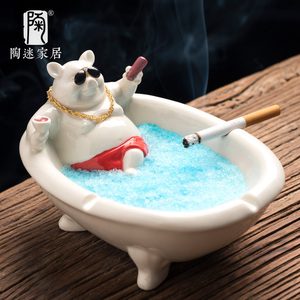 陶迷创意浴霸社会猪烟灰缸潮流时尚家用烟缸防风防飞防可爱墨镜猪