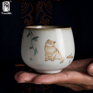 陶迷汝窑开片茶杯单个大容量陶瓷小品茗杯创意个性大号茶碗主人杯