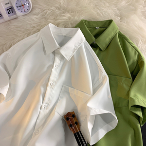 美式工装男式百搭衬衫韩版潮流oversize半袖上衣夏季纯色短袖外套