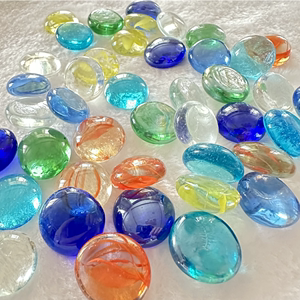 水晶透明石玻璃珠蓝光鱼缸水族造景装饰品五彩小石子混色搭配扁珠