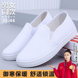 老北京布鞋小白鞋女款夏季护士鞋帆布鞋白色工作鞋一脚蹬软底男士