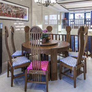 新中式刺猬紫檀京瓷红木家具圆餐桌实木圆台餐厅苏梨圆桌椅组合