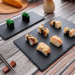 岩石板餐盘黑色平盘长方形寿司岩板石碟日式石板餐具西餐牛扒盘