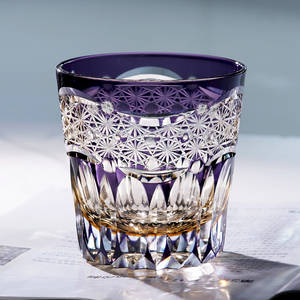 日式江户切子威士忌杯水晶玻璃洋酒杯紫色套色酒杯家用果汁杯礼盒