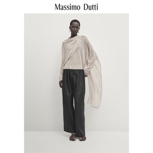 春夏新品MassimoDutti2024女装气质优雅老钱风轻薄围巾领圆领斗篷式针织衫05734673711