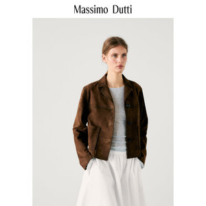 秋冬新款MassimoDutti2024女装美拉德棕色千金风高级感短款绒面皮衣外套 04704814700