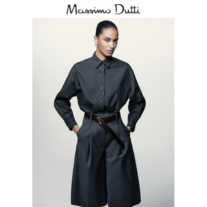新品特惠MassimoDutti2024女装格雷系休闲轻熟OL风舒适凉感纯羊毛打褶短裤 05015565802