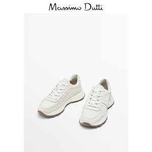 Massimo Dutti 女鞋 2024春夏新品 白色复古边饰鞋后跟皮革运动鞋 11378250001