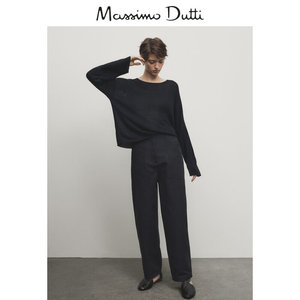 春夏新品 Massimo Dutti 2024女装休闲慵懒风轻薄短版落肩袖圆领毛衣针织衫05632657401