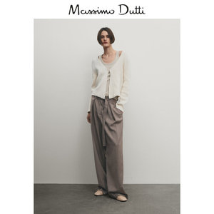 新品特惠 MassimoDutti2024女装 慵懒极简风优雅米白色V领毛衣针织开襟衫 05670670712