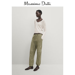 春夏新品MassimoDutti2024女装法式极简风气质优雅米白色纯棉V领毛衣针织衫05684665712