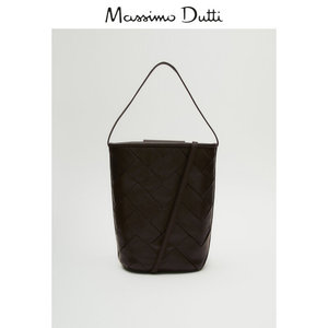 春夏新品 Massimo Dutti2024女士配件百搭棕色编织纳帕软面真皮水桶斜挎包 06912622700