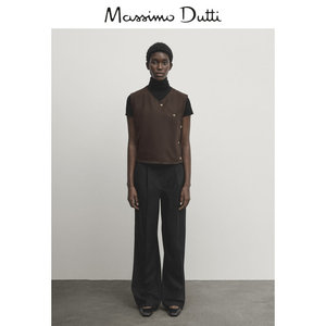 新品特惠 Massimo Dutti 2024女装法式千金感别致金色纽扣无袖V领衬衫上衣 05103658716