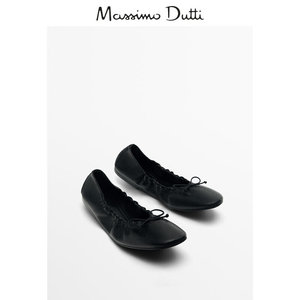 新品特惠 Massimo Dutti女鞋 2024春夏新品 黑色简约缩褶细节平底芭蕾鞋 11501350800
