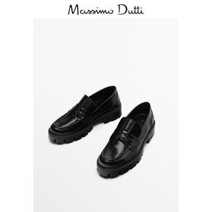 新品特惠 Massimo Dutti 女鞋 2024春夏新品 黑色简约沟纹鞋底真皮乐福鞋 11528250800