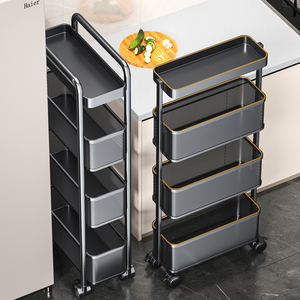 不锈钢极超窄夹缝隙柜厨房置物架落地冰箱小推车卫生间移动收纳架