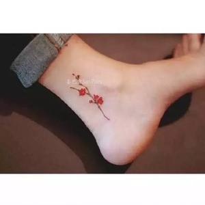 脚踝梅花花藤纹身贴纸防水女持久性感红色树枝小花朵仿真刺青文艺