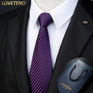 男士领带正装商务结婚韩版紫色条纹新品9CM礼盒装爱特诺LOVETENO