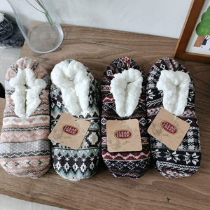 外贸毛线羊羔毛地板袜居家加厚卡通复古保暖可爱点胶防滑地板鞋