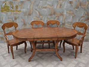 全实木美式家具浅色可收缩椭圆形餐桌4-6人吃饭桌