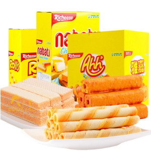 印尼进口丽芝士奶酪威化饼干玉米棒芝心蛋卷混搭3盒装办公休闲食
