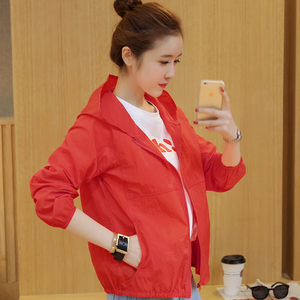 大红色防晒衣女夏季新款韩版宽松休闲女士大红色开衫外套短款外搭