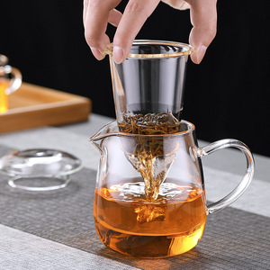 逸集耐热玻璃杯茶水分离泡茶杯过滤三件杯子男女家用透明功夫茶具