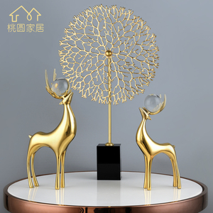 现代美式轻奢纯铜鹿发财树摆件欧式家居饰品客厅玄关创意软装摆设