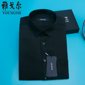 雅戈尔短袖衬衫男新款黑色高端品牌商务休闲纯棉免烫寸衫男士衬衣