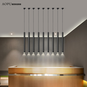 LED现代简约餐厅吧台单头黑色圆柱长筒吊灯艺术工程定制小吊灯具