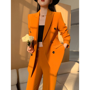 橙色西服套装女春秋韩版英伦风高端职业装气质女神范洋气时尚西装