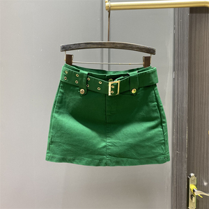 韩国绿色牛仔短裙女2024年夏季新款弹力性感半身包臀裙防走光裙子