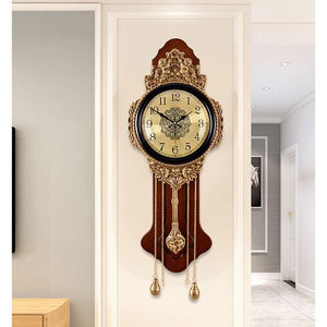 凯恩斯（KAIENSI）轻奢挂钟客厅欧式豪华时钟木质纯黄铜石英钟表