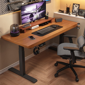 实木电动升降桌家用学习智能电脑桌可升降桌腿电竞桌子书桌工作台