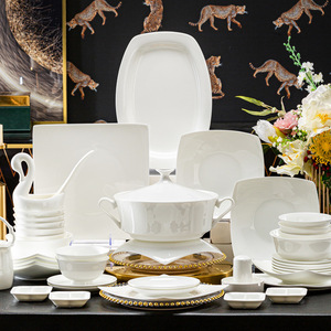 景德镇骨瓷碗盘套装官方旗舰店骨质瓷纯白色碗碟家用组合餐具碟釉