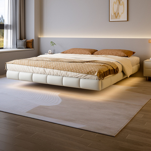 奶油风无床头悬浮床现代简约省空间小户型无靠背悬空双人架子床