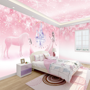 冰雪奇缘儿童房墙纸爱莎公主房壁画梦幻卡通女孩卧室粉色背景墙布