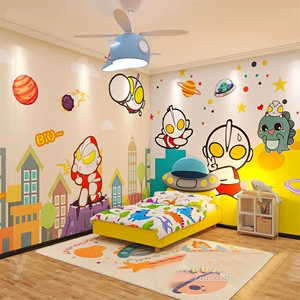奥特曼墙纸超人卡通动漫儿童房卧室主题房墙布男孩床头背景墙壁纸