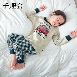 日本千趣会秋冬中小童装家居服护肚针织束口加厚保暖男童睡衣套装