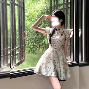 绮镜森林绝美仙气新中式小飞袖连衣裙2024夏季新款清新小个子裙子