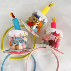 PanParty/ins韩国糖果毛球生日蛋糕发箍头箍儿童拍照道具派对装饰