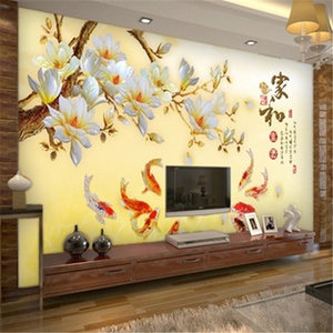 电视背景墙壁画客厅家和中式花鸟玉兰花墙贴画自粘3d立体大气壁纸