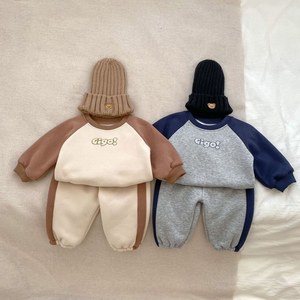 1一2岁男童套装秋冬季婴儿加绒保暖套头卫衣两件套男宝宝休闲卫裤
